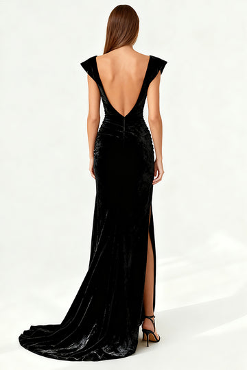 Sparkly Square Neck Mermaid Long Formal Dress with Slit